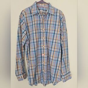 Peter Millar long-sleeve, button-down casual shirt with a multicolor plaid Large